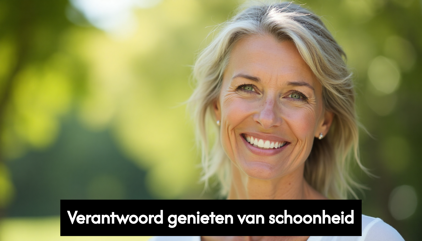 Middle-aged woman with smooth glowing skin smiling outdoors