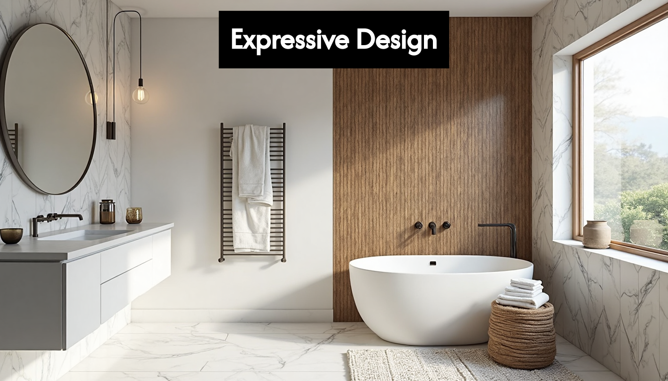 Minimalist and expressive bathroom contrast