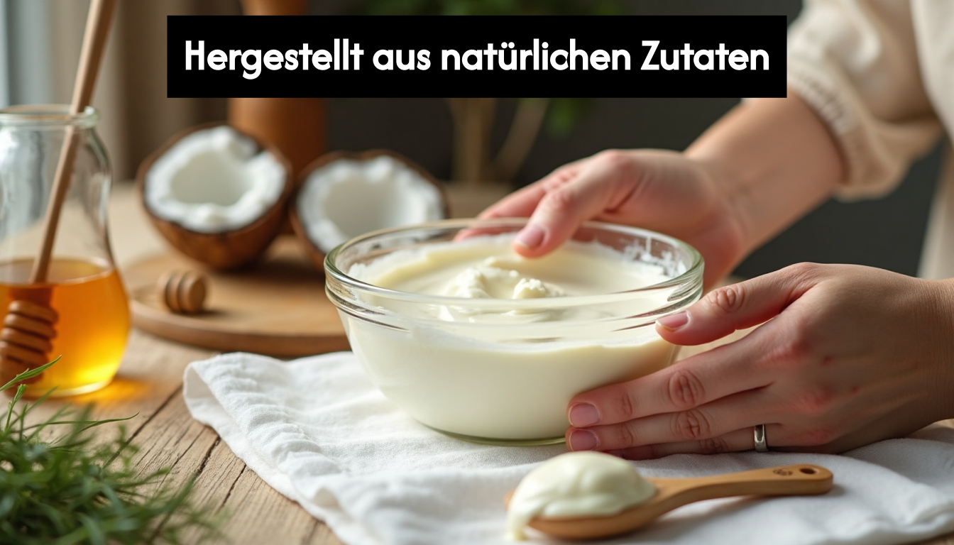 Mixing natural homemade skincare in kitchen