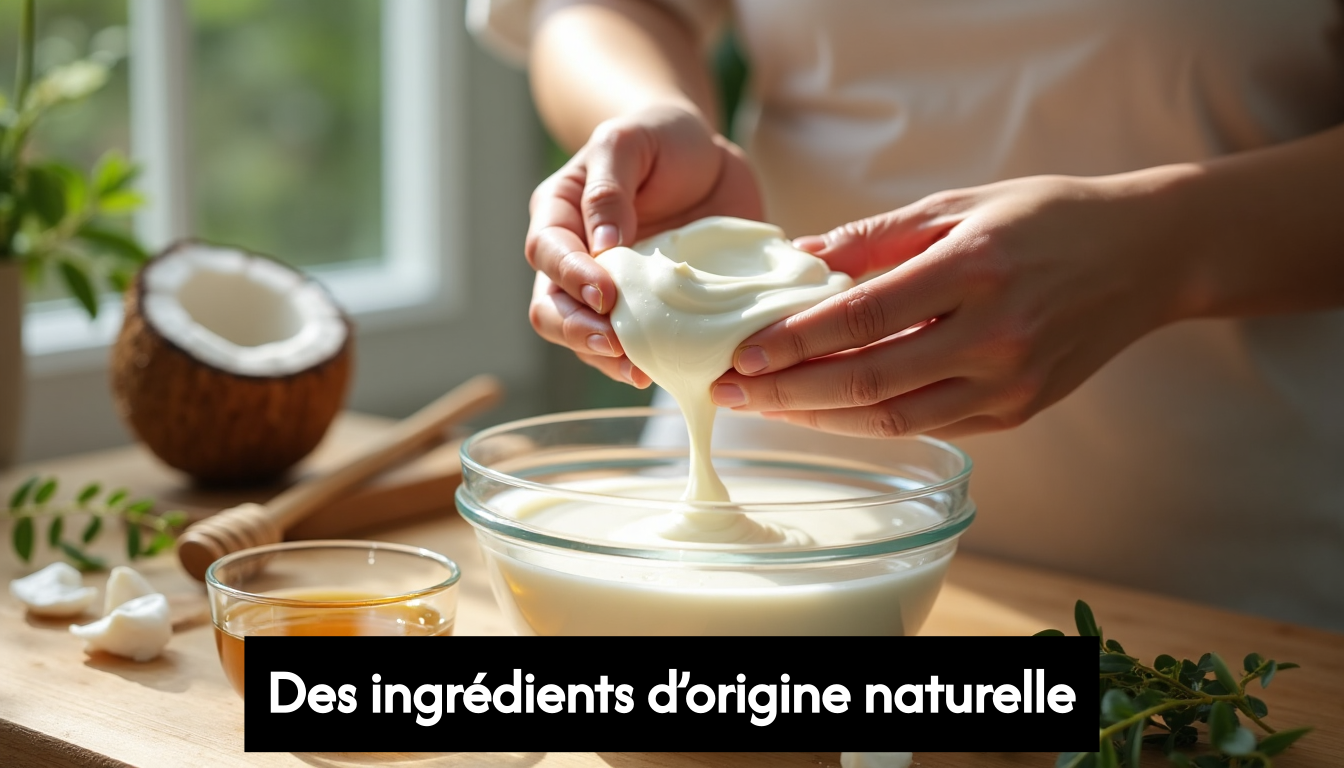 Mixing natural homemade skincare in kitchen