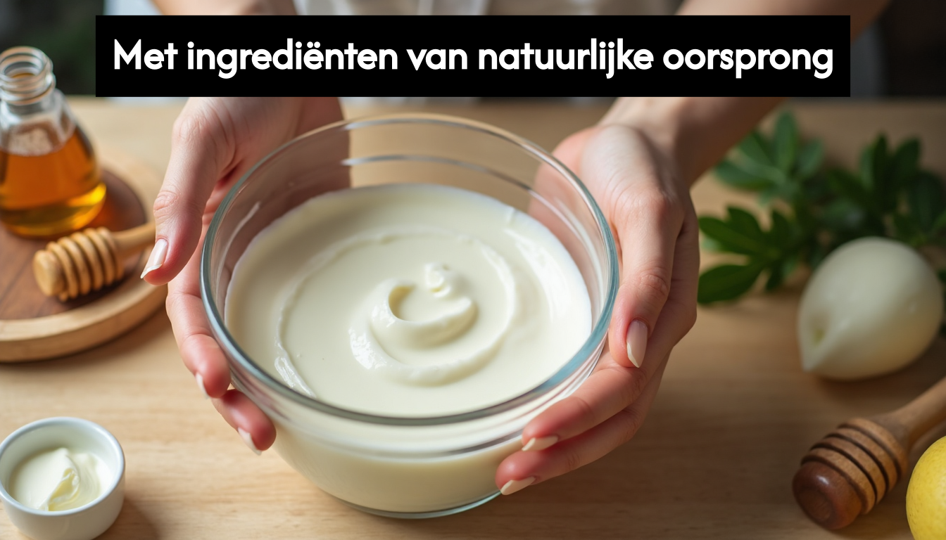 Mixing natural homemade skincare in kitchen