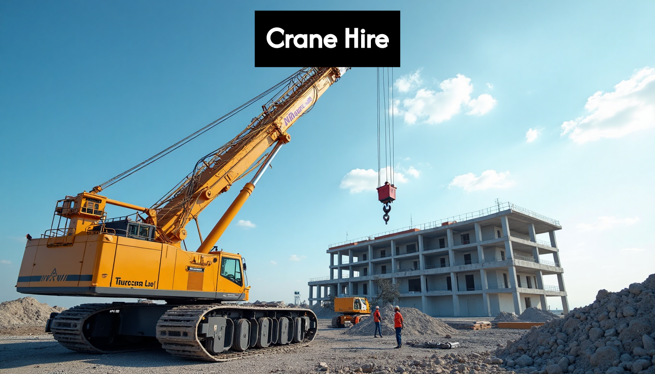 Mobile crane at construction site lifting materials