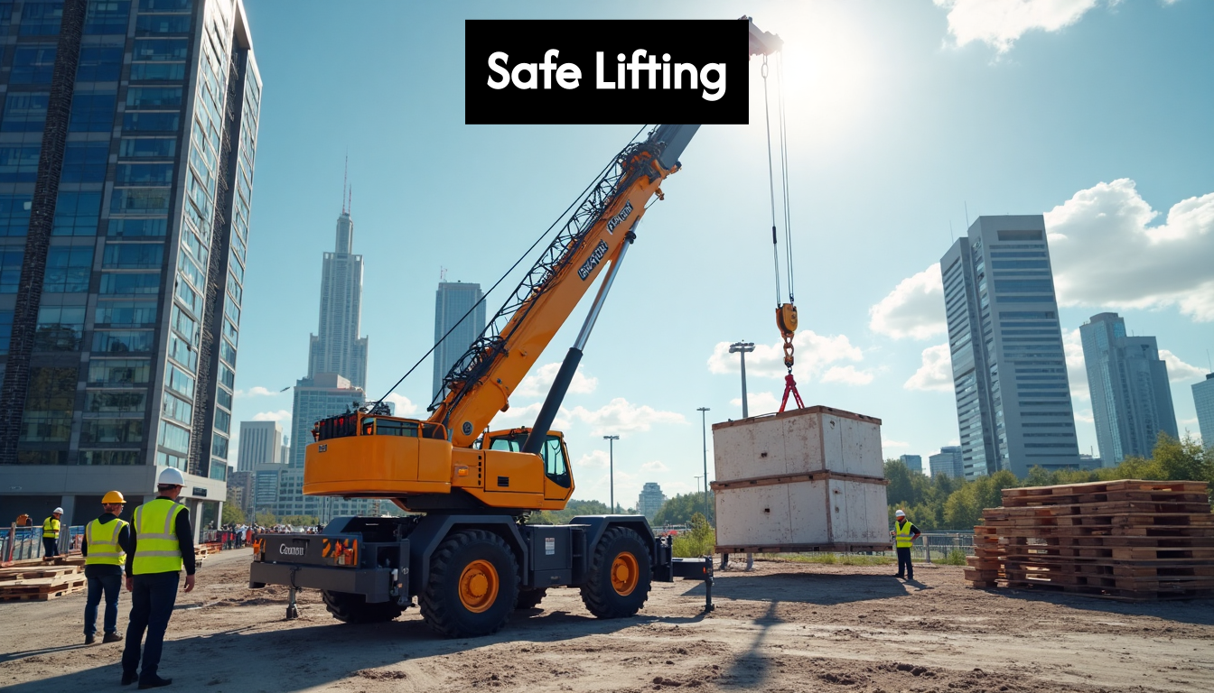 Mobile crane lifting materials on a jobsite