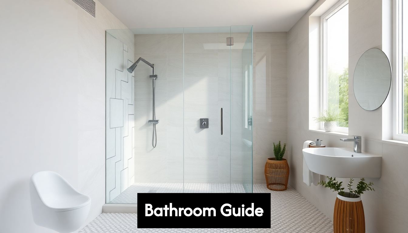 Modern bathroom with walk-in shower and mixed tiles