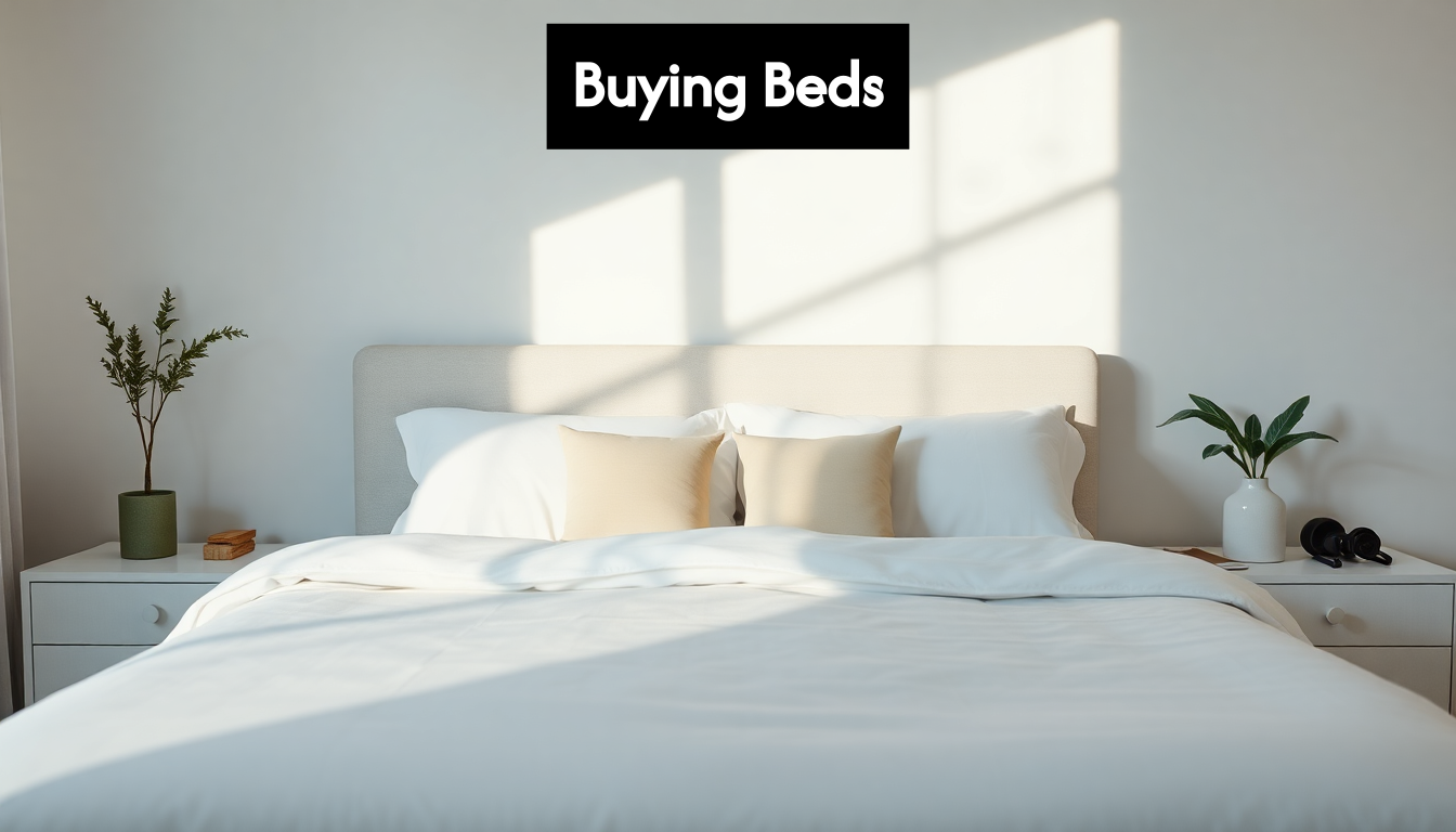 Modern bedroom with central bed and soft lighting