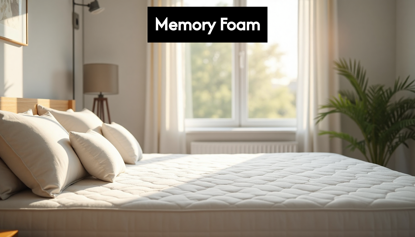 Modern bedroom with comfortable memory foam mattress.