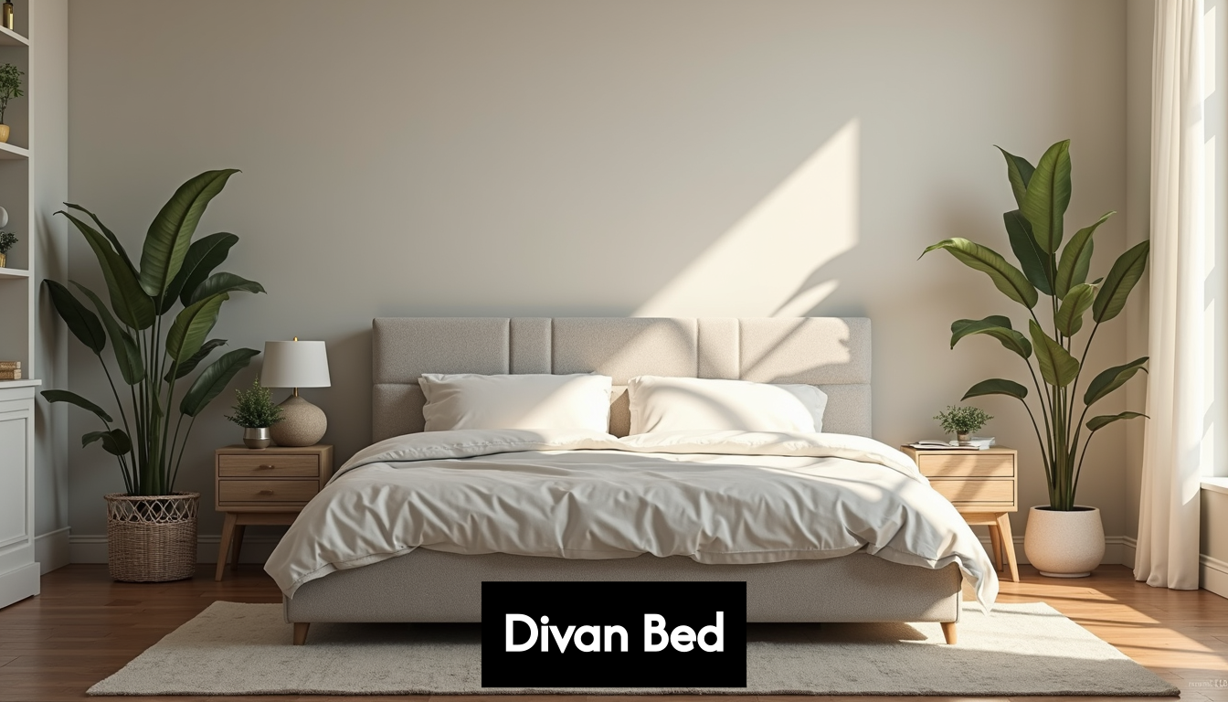 Modern bedroom with divan bed and storage.