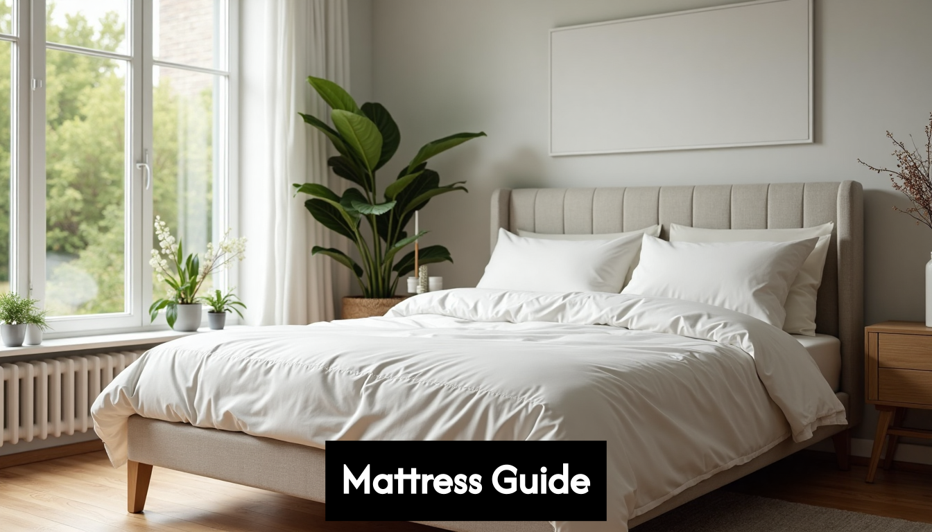 Modern bedroom with neatly made bed and mattress