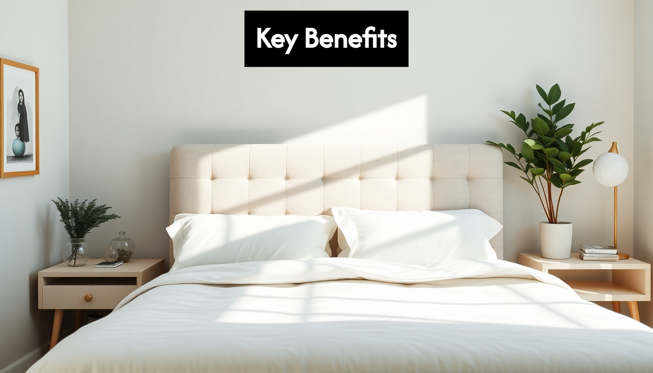 Modern bedroom with upholstered headboard