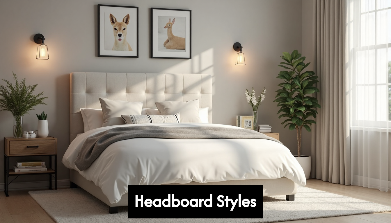 Modern bedroom with upholstered headboard centerpiece
