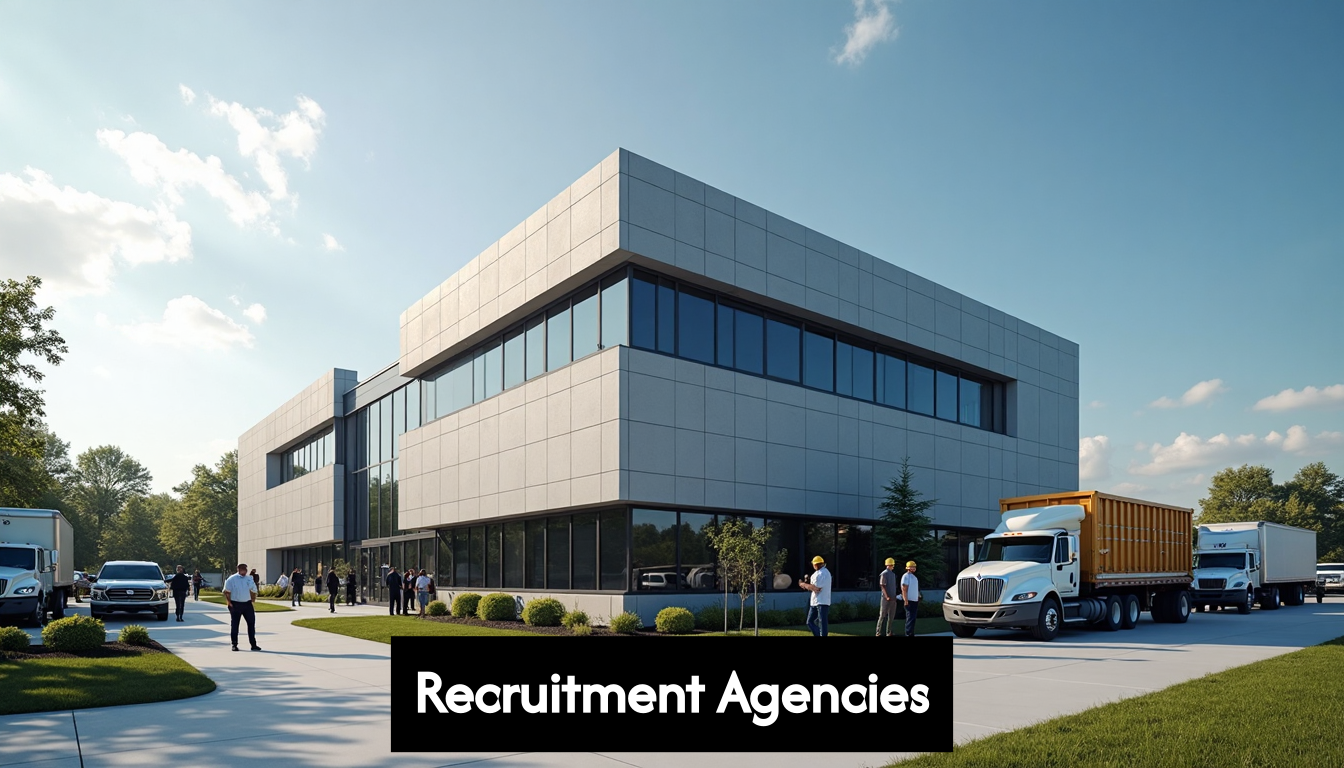Modern construction company headquarters and team