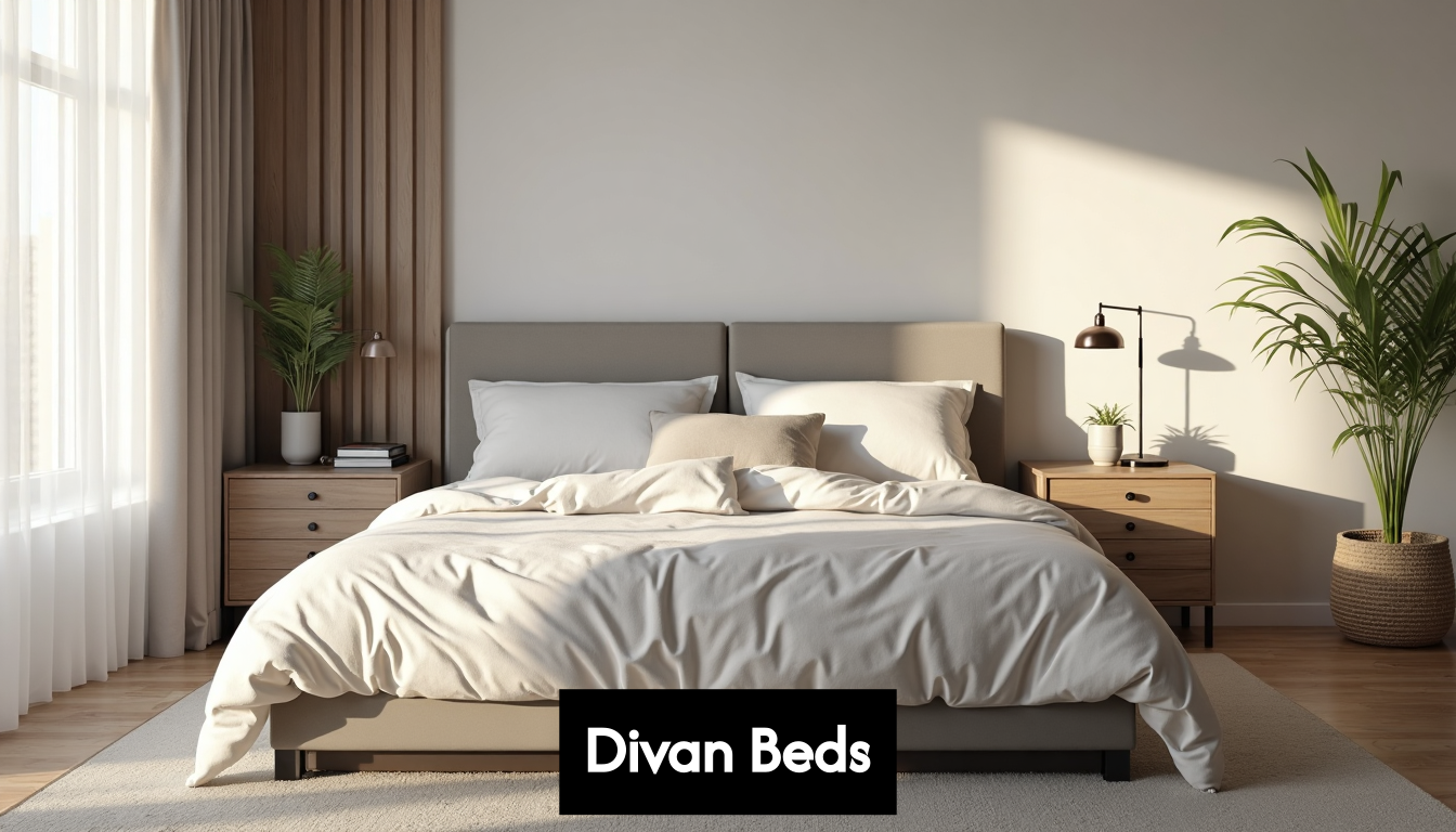 Modern divan bed in a bright bedroom