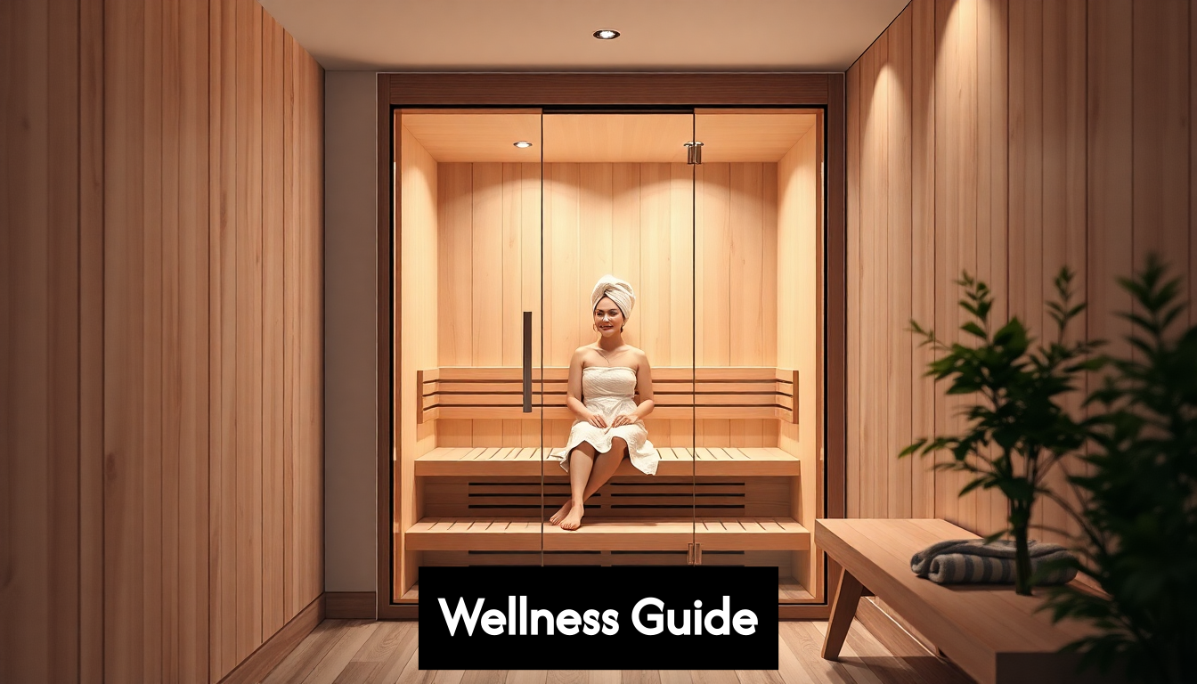Modern home infrared sauna with person relaxing