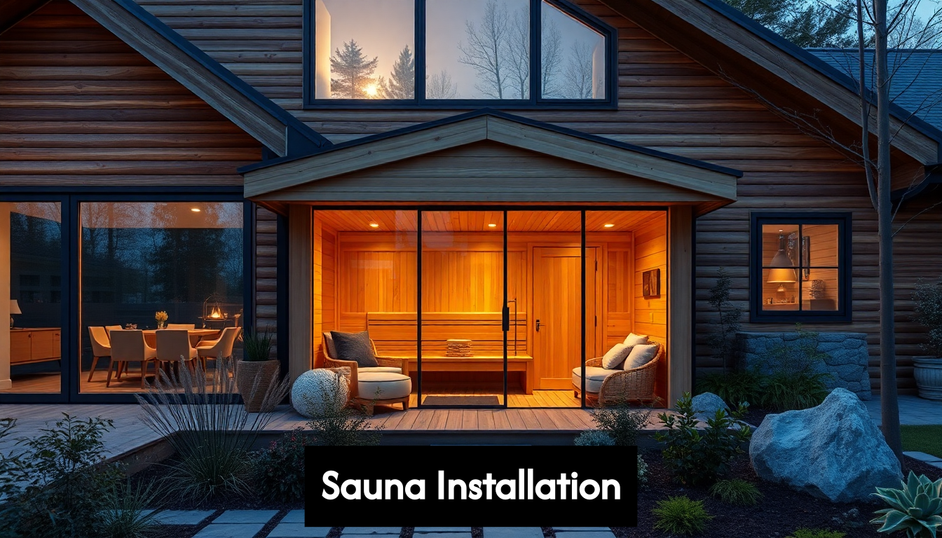 Modern home sauna glowing at dusk