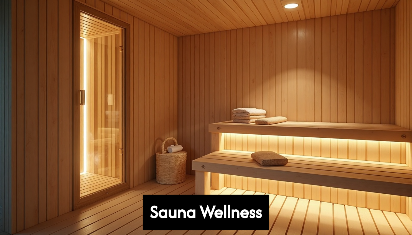 Modern home sauna with warm lighting
