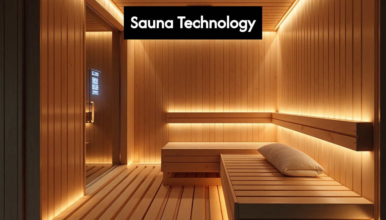 Modern home sauna with wooden benches and controls