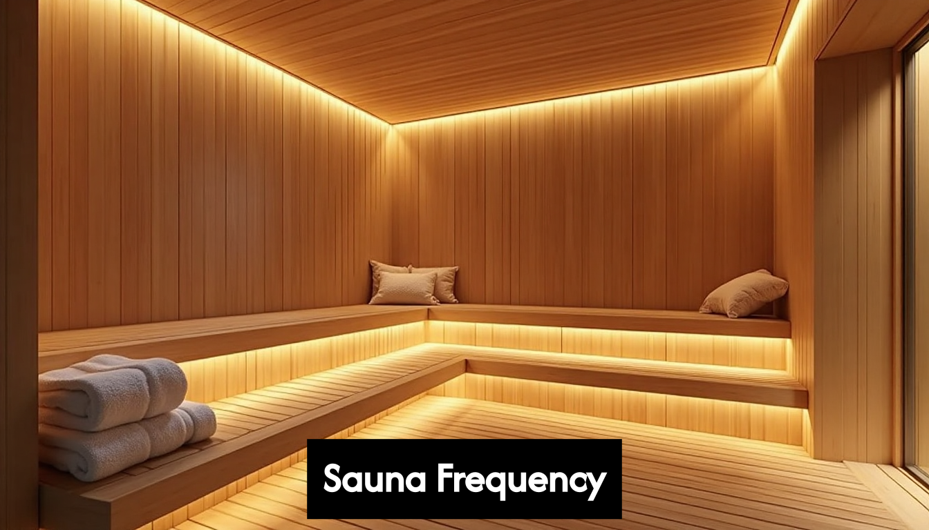 Modern home sauna with wooden benches and warm lighting