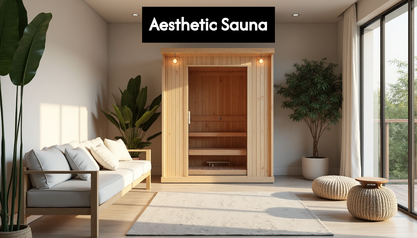 Modern home wellness area with glass sauna and plants