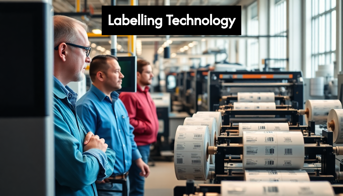 Modern industrial label printing line in a factory