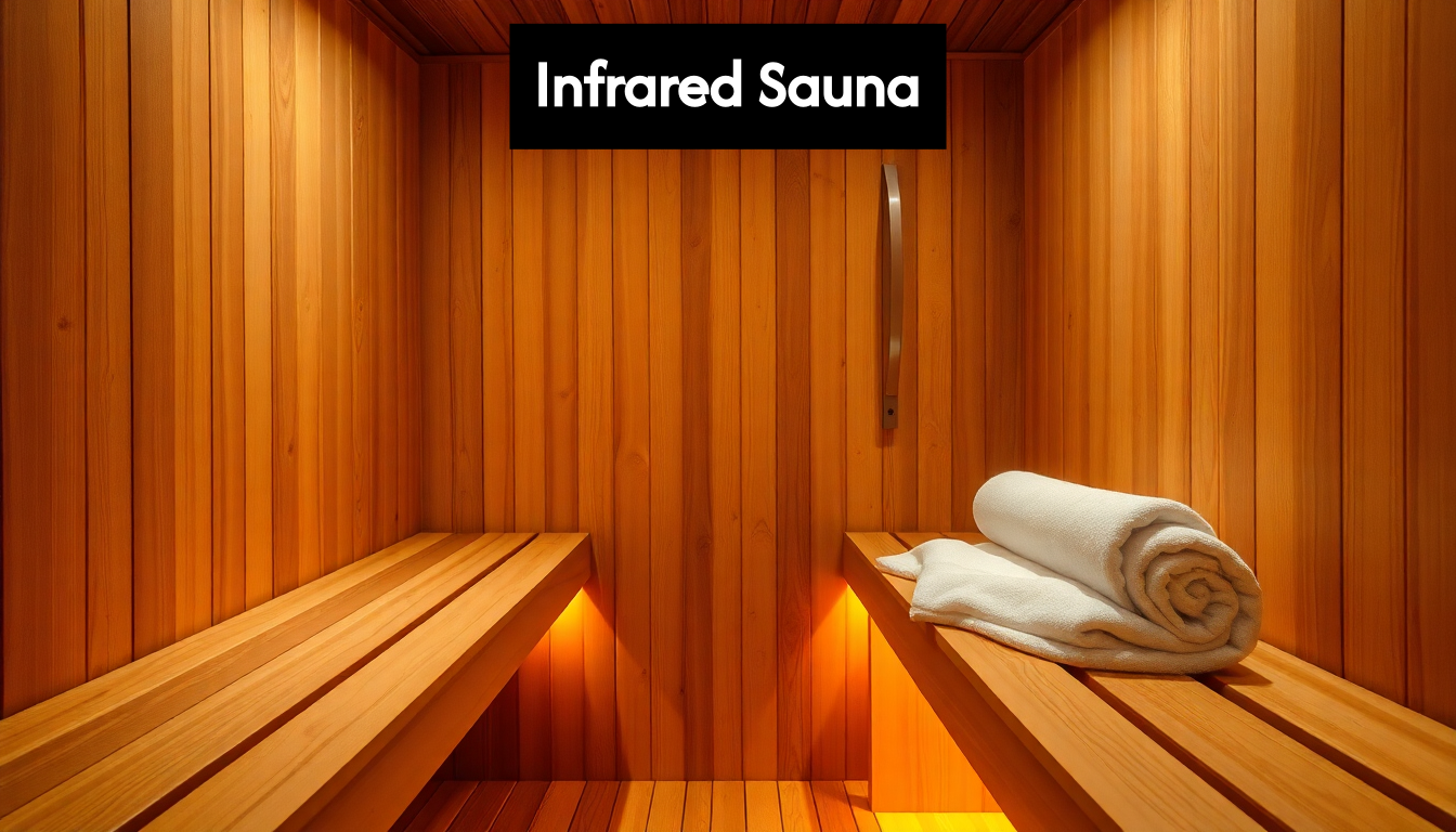 Modern infrared sauna with glowing panels