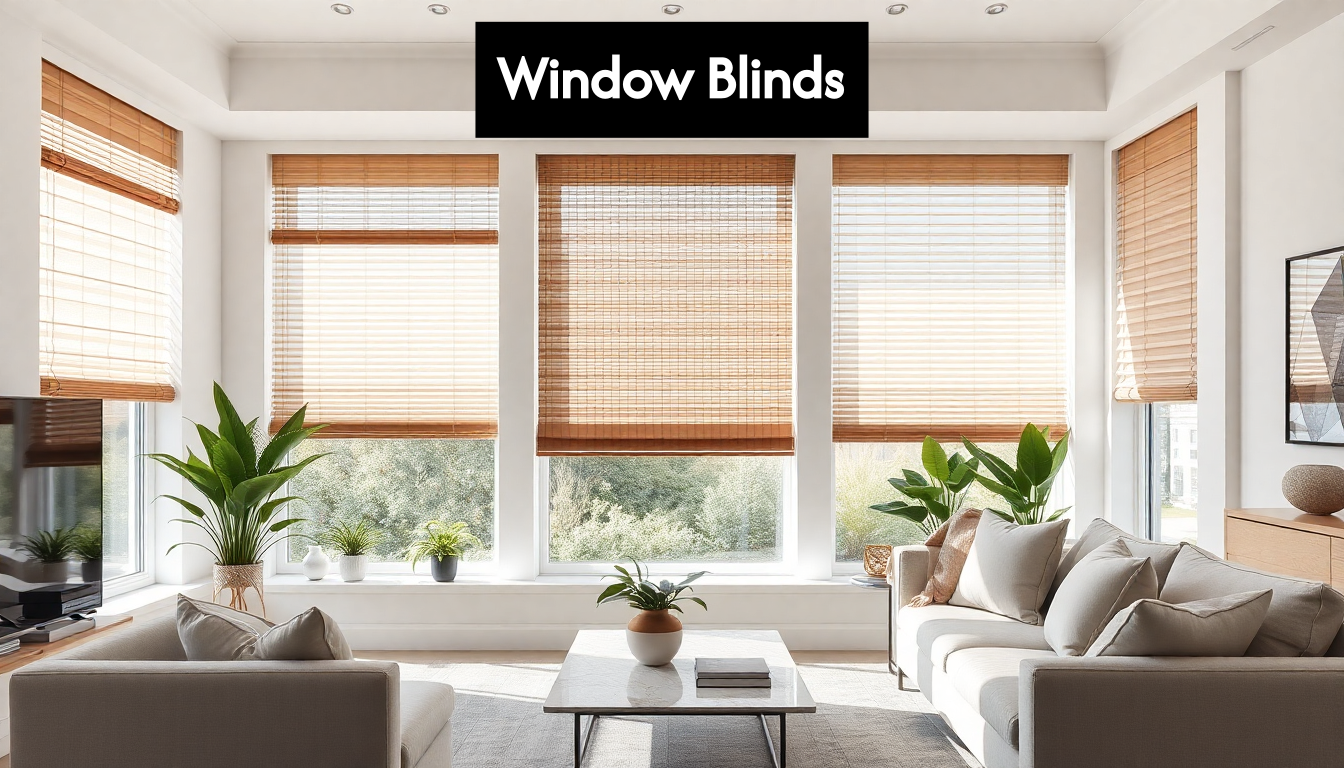 Modern living room with different window blinds