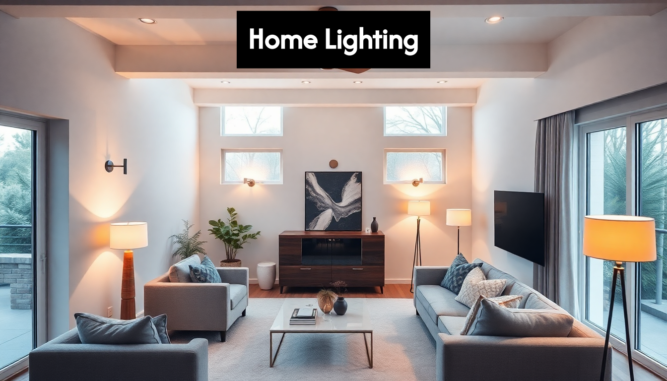 Modern living room with layered lighting and daylight