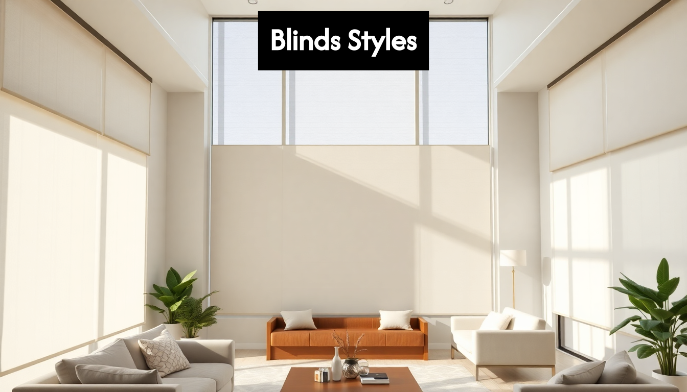 Modern living room with stylish window blinds