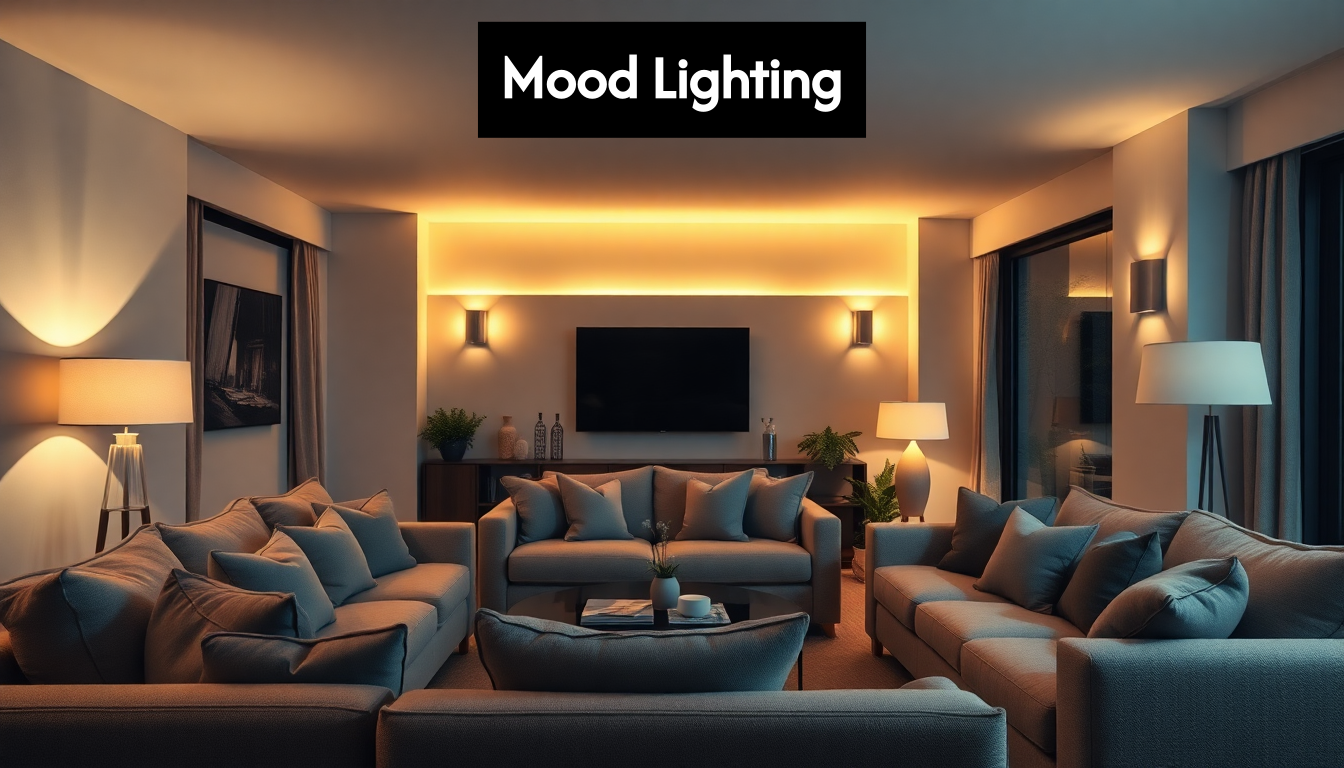 Modern living room with warm mood lighting