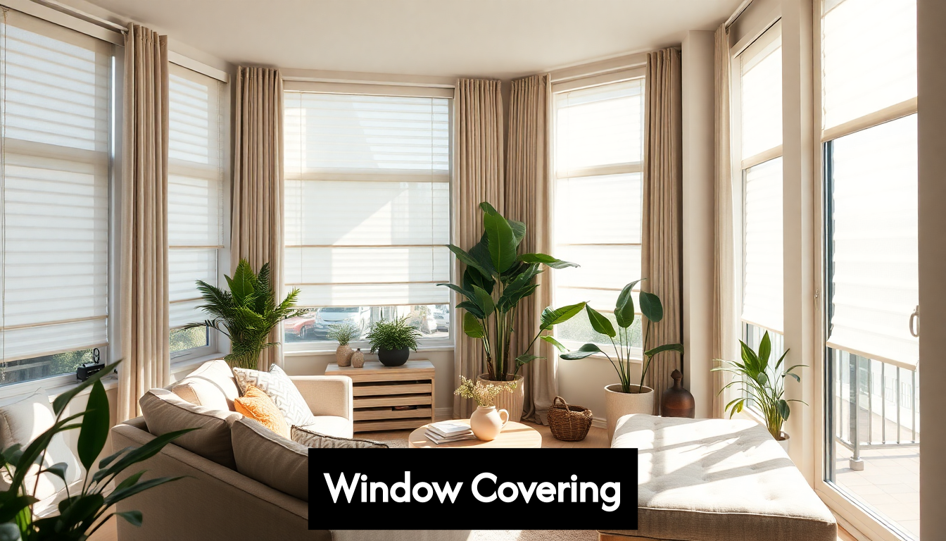 Modern living room with window coverings