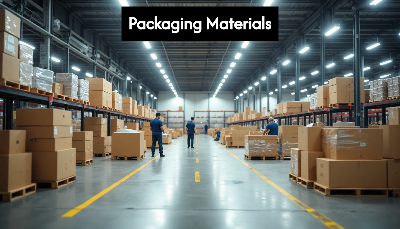 Modern packaging production facility with various materials