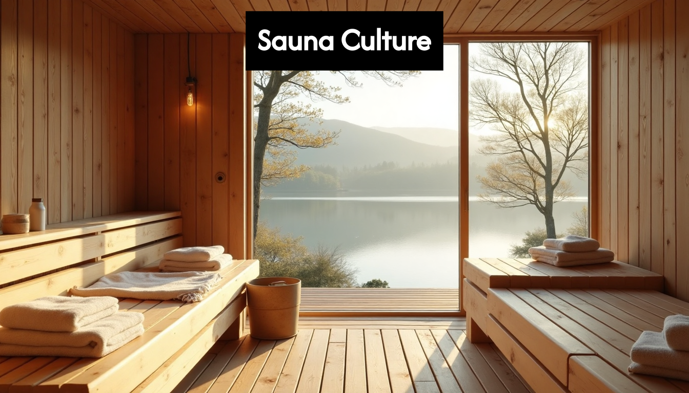 Modern Scandinavian sauna interior with panoramic view
