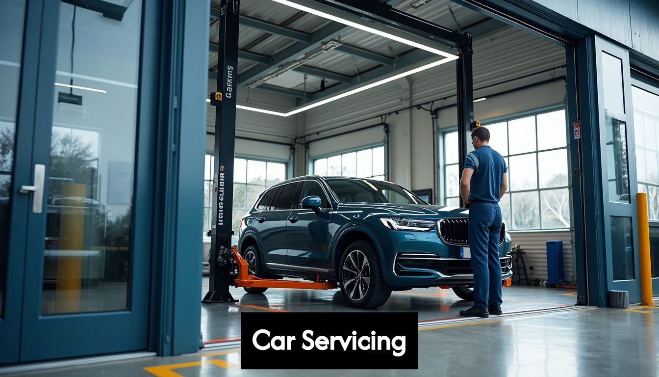 Modern UK car garage exterior with servicing