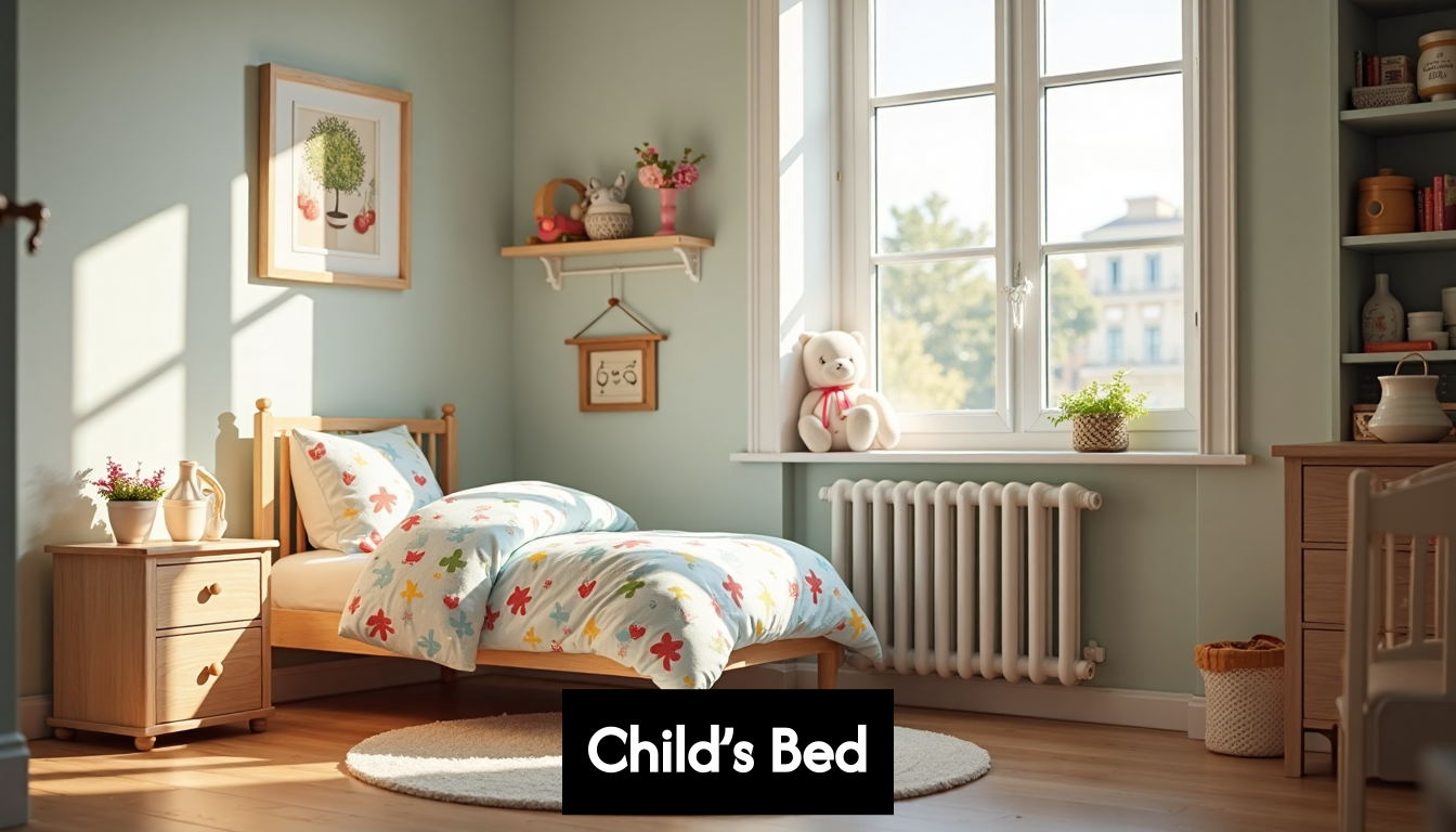 Modern UK child's bedroom with small bed and playful decor