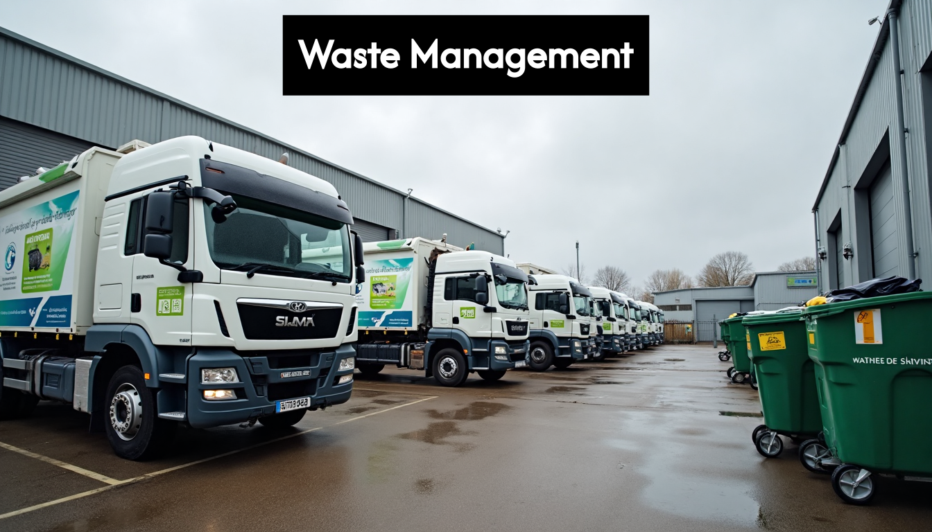 Modern waste management facility with trucks and bins