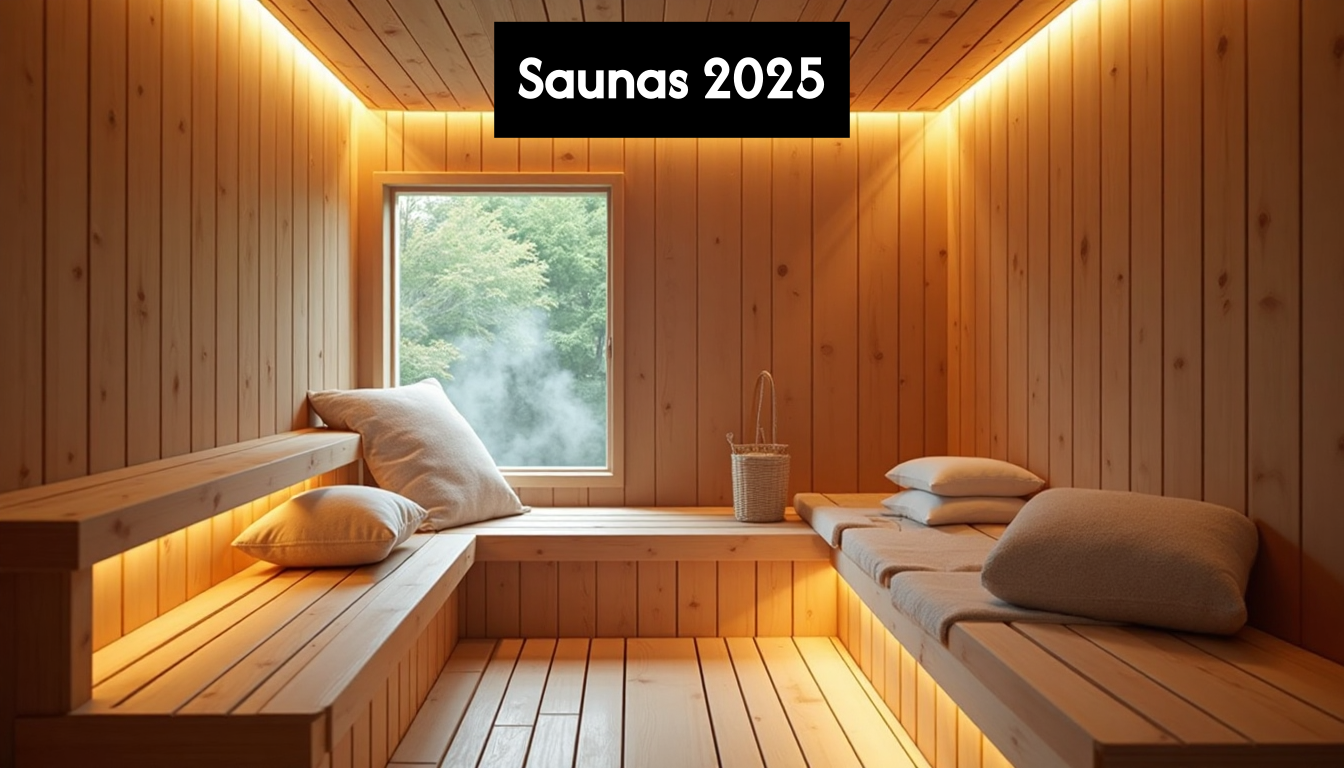 Modern wooden sauna room with warm lighting