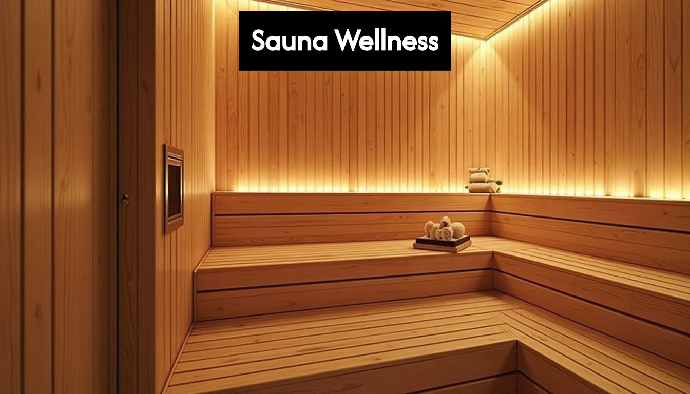 Modern wooden sauna with LED lighting and benches