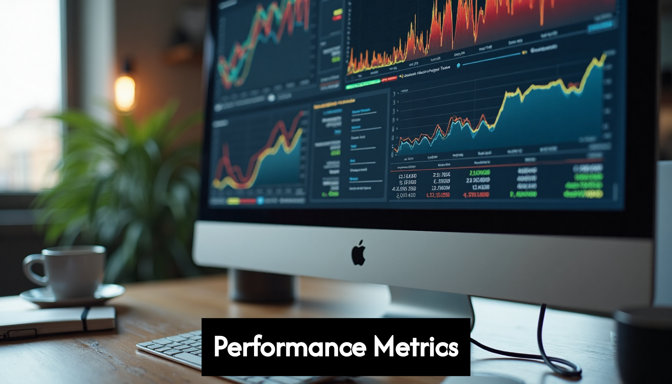 Monitor showing web app performance graphs and metrics