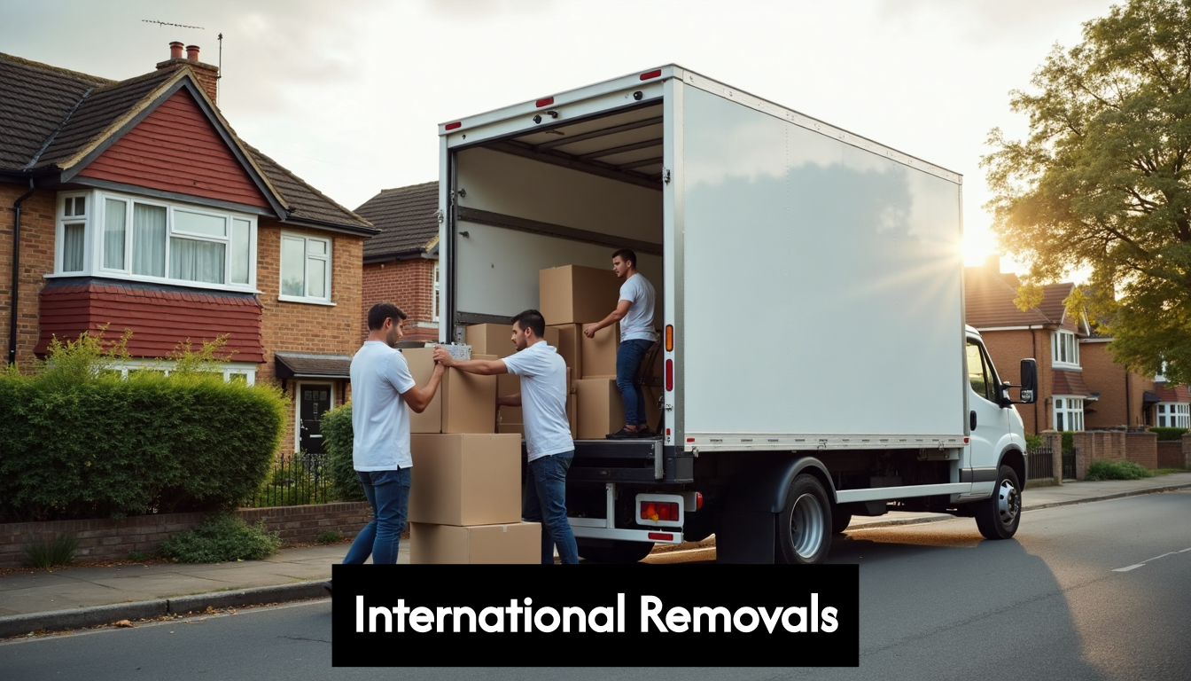 Movers loading truck outside UK home