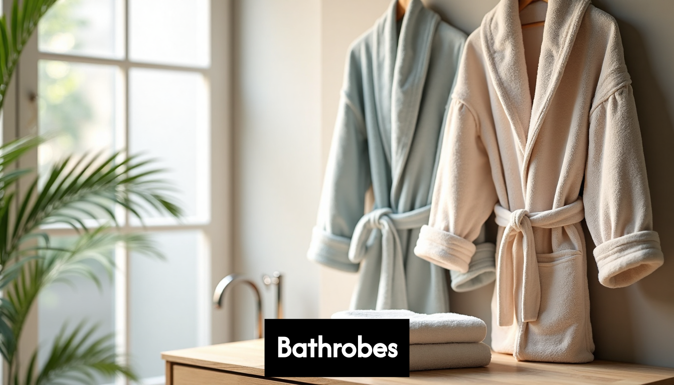 Multiple bathrobes hanging in a cozy bathroom