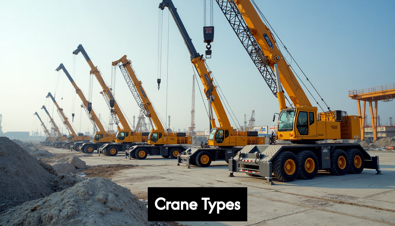 Multiple types of cranes on job site