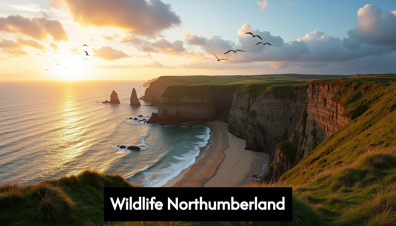 Northumberland coast cliffs with seabirds