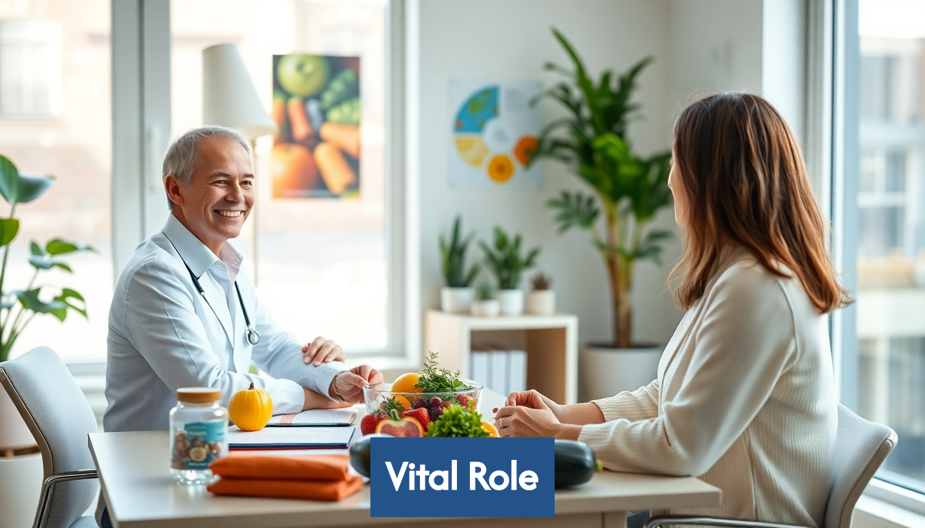Nutritionist consulting with a client in modern office