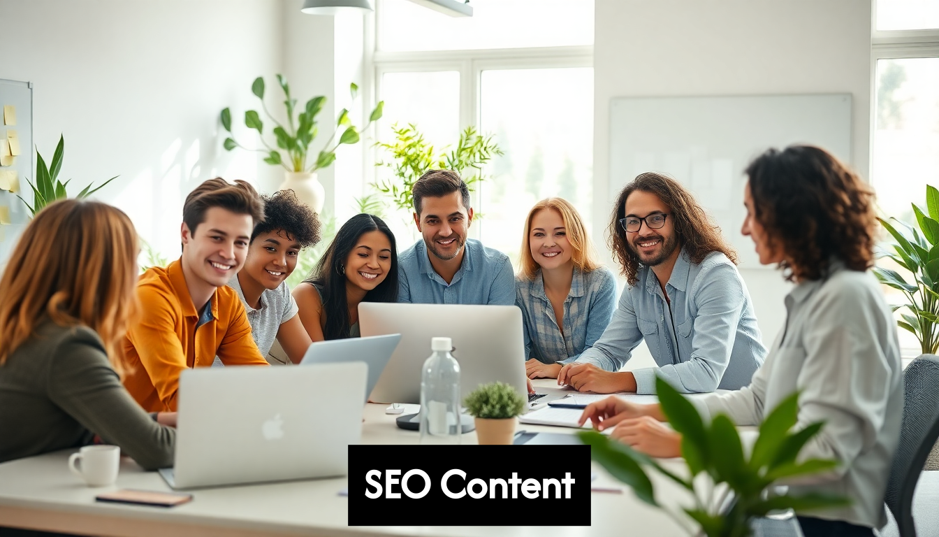 Office team collaborating on SEO strategy