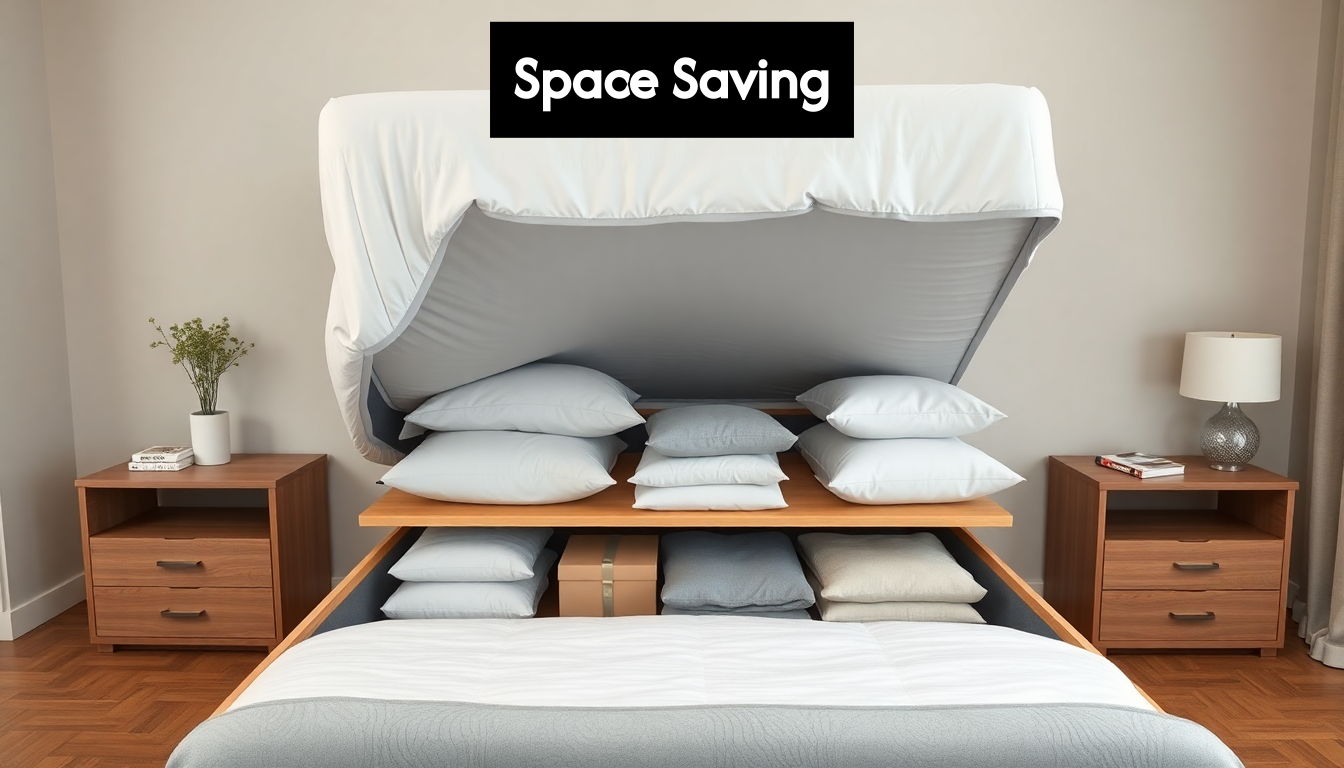 Open bed showing hidden under-mattress storage filled with items
