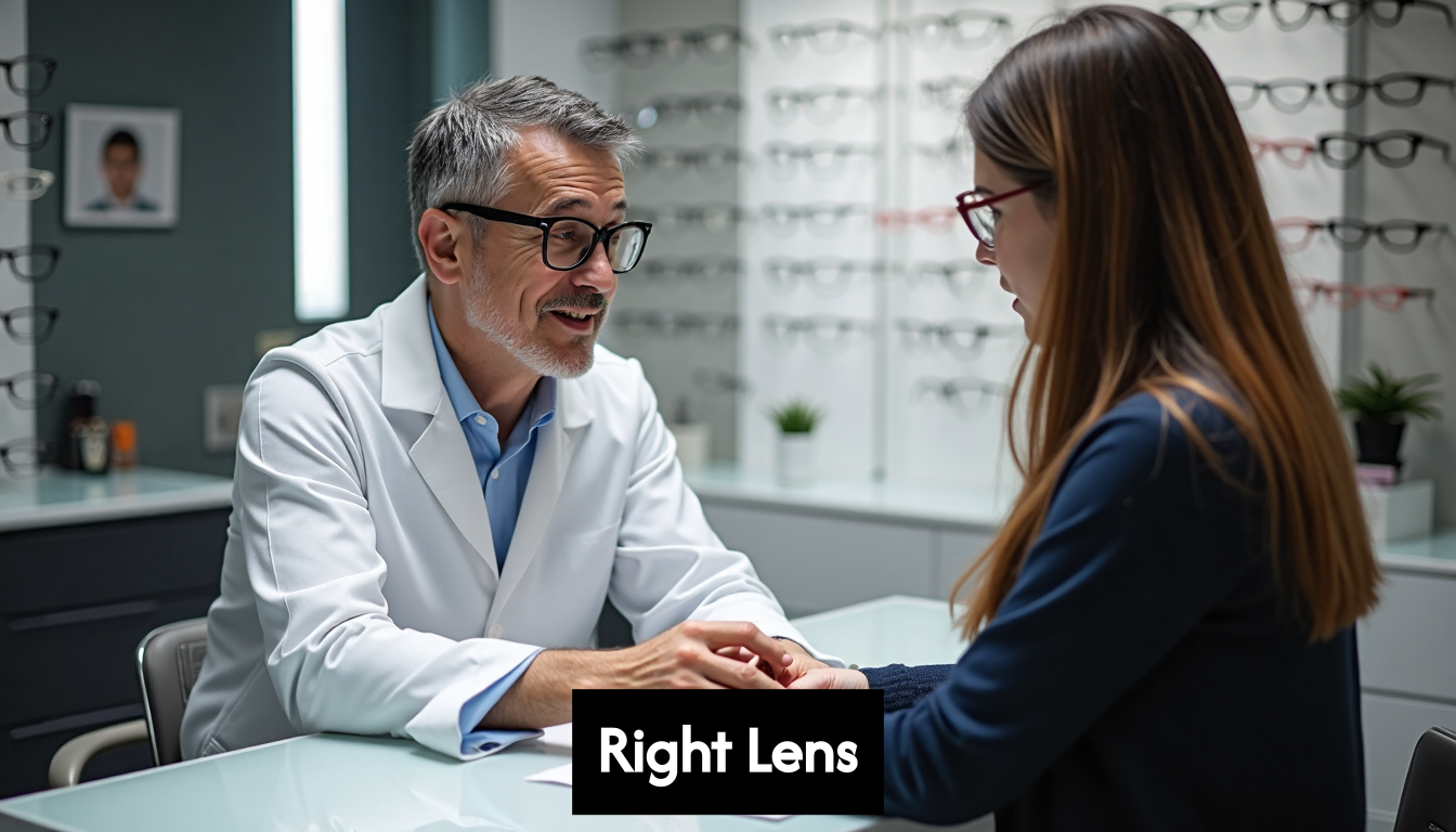 Optician assisting with lens selection
