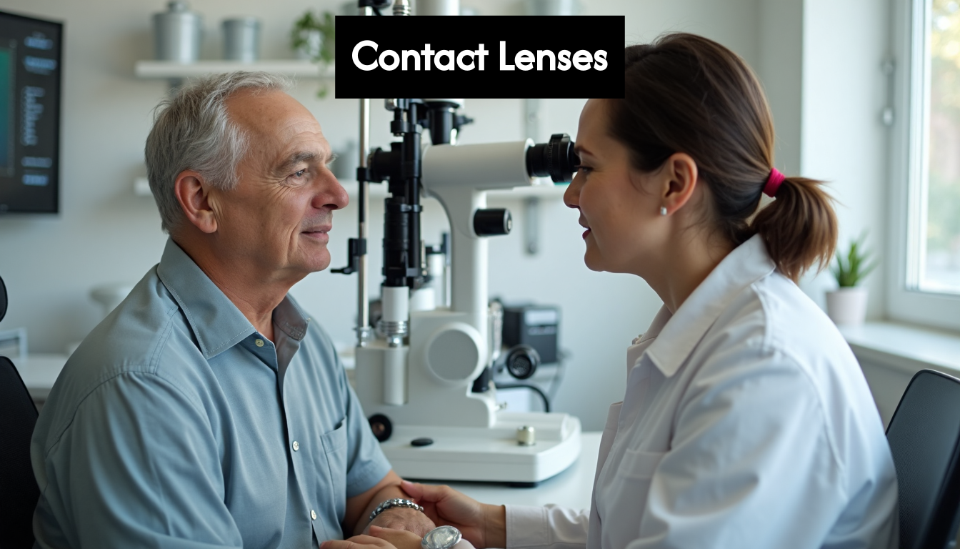 Optician examining patient's eyes in clinic