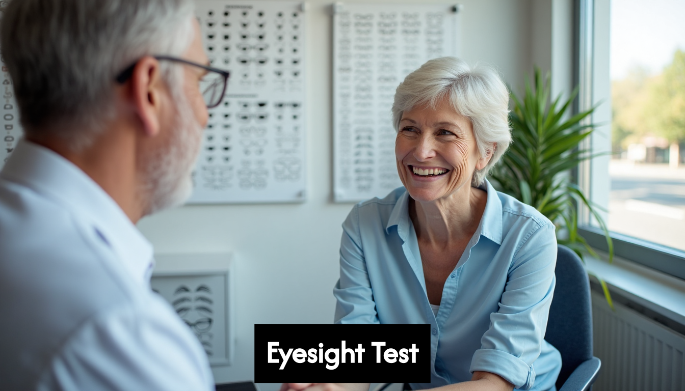 Optician greeting patient for eye test