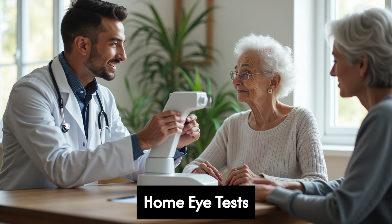 Optometrist examining patient at home