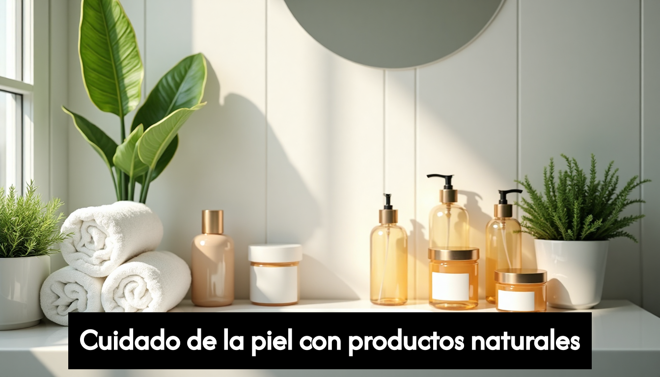 Organic skincare products on bathroom vanity