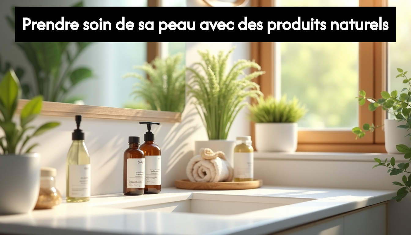 Organic skincare products on bathroom vanity